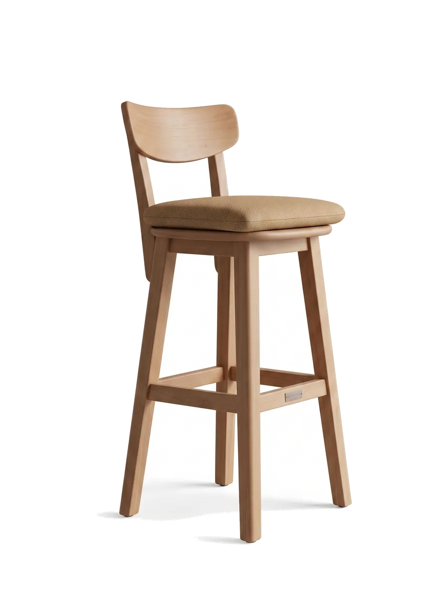 كرسي بار روما من الخشب والجلد - Roma Leather Bar Stool